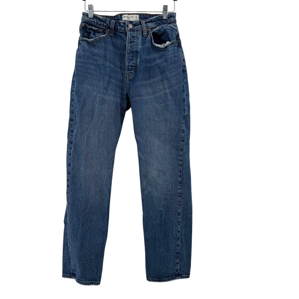 Abercrombie Fitch The Dad High Rise Straight Leg Jeans Womens Size 27 Blue Denim